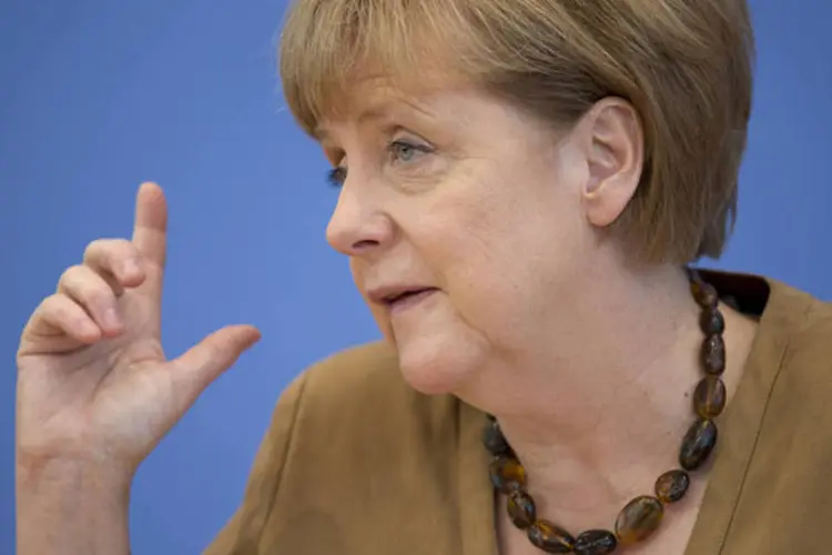 
	Angela Merkel: ela conversou por telefone com o presidente russo Vladimir Putin nesta quarta
 (Axel Schmidt/Reuters)