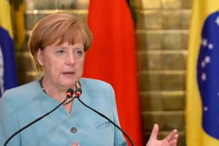 A chanceler alemã Angela Merkel no Palácio do Alvorada em 15 de junho
 (Evaristo Sa/AFP)