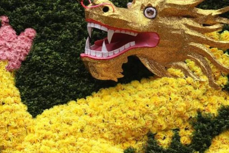Dragão feito de flores no ano novo chinês de Cingapura (Chris McGrath/Getty Images)