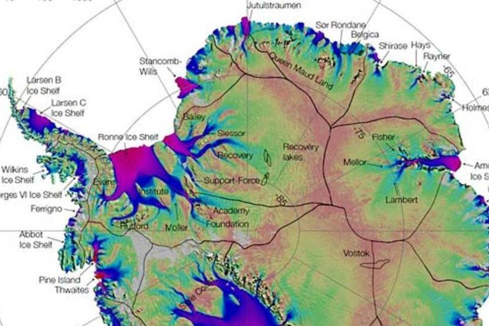 Mapa inédito da NASA mostra rios de gelo na Antártica