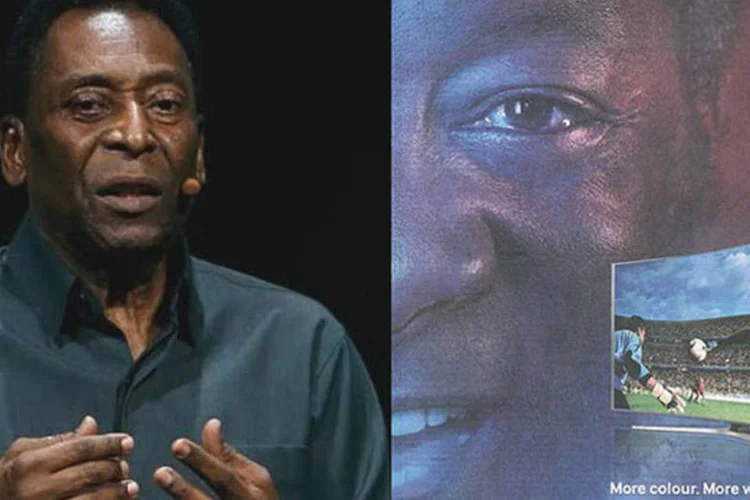 
	An&uacute;ncio: embora a propaganda n&atilde;o mencione Pel&eacute;, inclui uma imagem de um homem que &quot;lembra bastante&quot; ele, e uma pequena foto de um jogador de futebol realizando um &quot;chute de bicicleta, aperfei&ccedil;oado e notoriamente usado por Pel&eacute;&quot;, de acordo com a a&ccedil;&atilde;o
 (Getty Images / Reprodução)