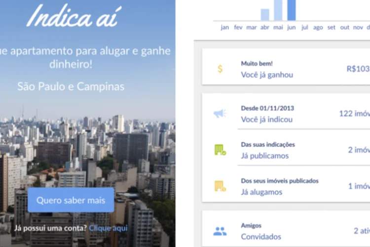 Aplicativo "Indica Aí": Você pode receber 25 reais, mais 10% do valor do 1º aluguel (Quinto Andar/Site/Reprodução)
