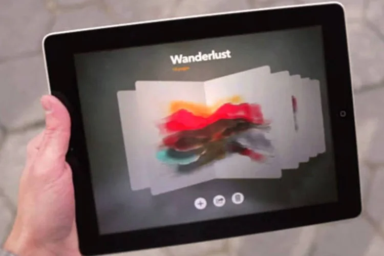 O aplicativo Paper usa, no iPad, a metáfora do caderno aberto, com páginas lado a lado, que era empregada no tablet Courier, da Microsoft (Reprodução)