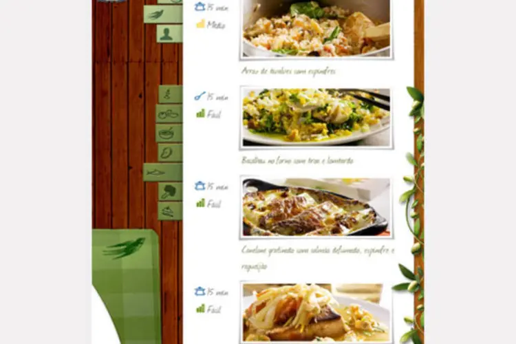 Tela do aplicativo do Azeite Andorinha:  São mais de 100 opções de receitas criadas pelo chef português Vitor Sobral (Divulgação)