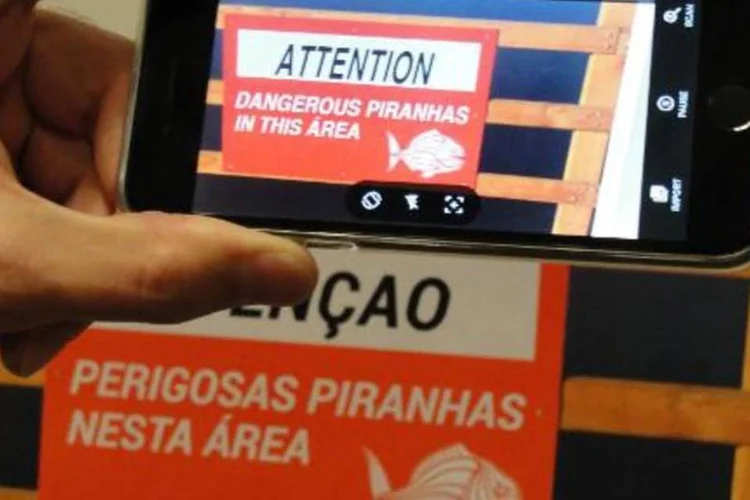 Imagem registra o aplicativo Google Translate em ação na cidade de São Francisco, na Califórnia (Glenn Chapman/AFP)