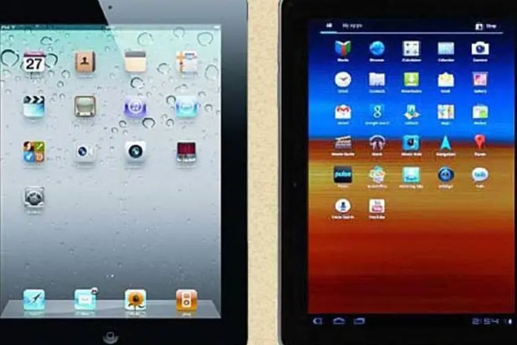 Nesta foto, incluída no processo da Apple contra a Samsung, o Galaxy Tab 10.1 aparece distorcido (Reprodução / Apple)
