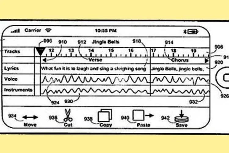 Desenhos incluídos no pedido de patente da Apple, como este, descrevem o que parece ser um aplicativo para o iPhone  (Reprodução)