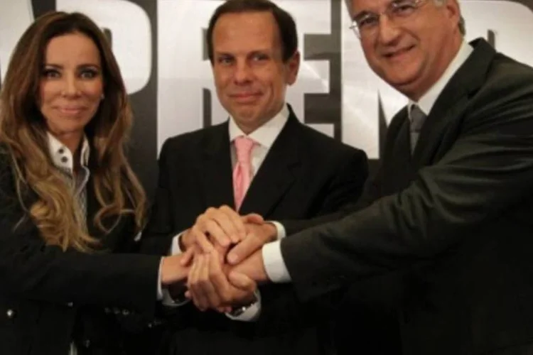 João Doria Jr. (centro), com os conselheiros Cristiana Arcangeli e David Barioni (.)