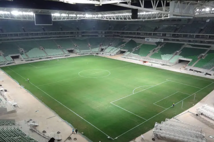 Teste da iluminação da Arena Allianz Parque, o novo estádio do Palmeiras (Thiago Fatichi/Allianz Parque/Divulgação)