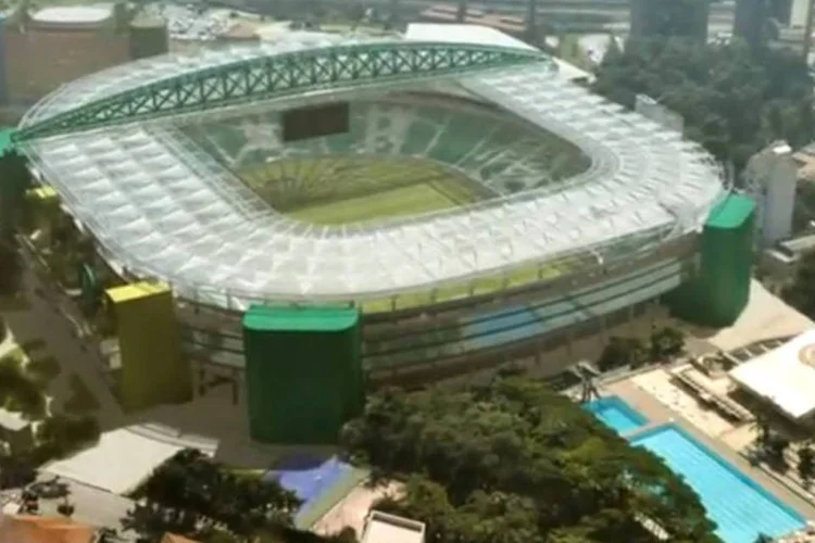 Imagem aérea do projeto da Arena Palmeiras: Rogério Dezembro insinuou que o Corinthians está tendo menos problemas para construir o seu estádio (Divulgação WTorre)