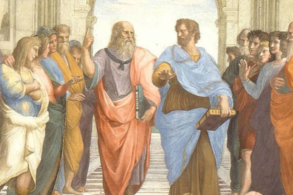 Aristóteles e Platão: entenda o impacto da IA na educação (Wikimedia Commons/Reprodução)