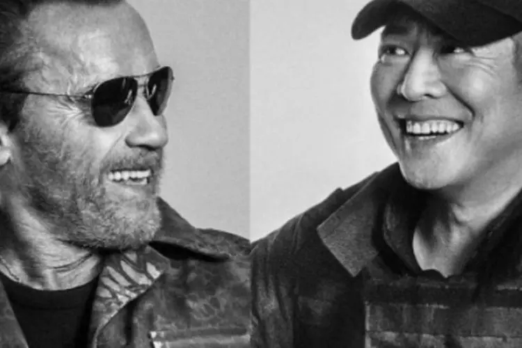 Schwarzenegger e Li: estariam os dois formando um casal nofilme? Pois a resposta é sim (Reprodução)
