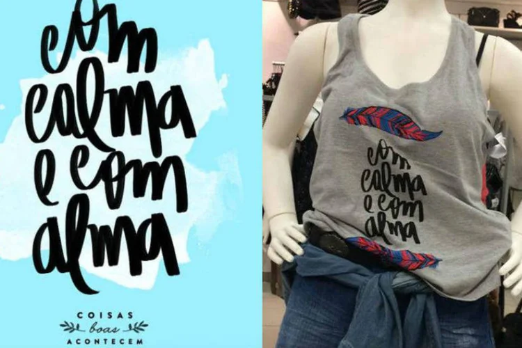 Arte do designer Phellipe Wanderley e roupa da C&A: marca usou estampa sem autorização do autor (Reprodução)