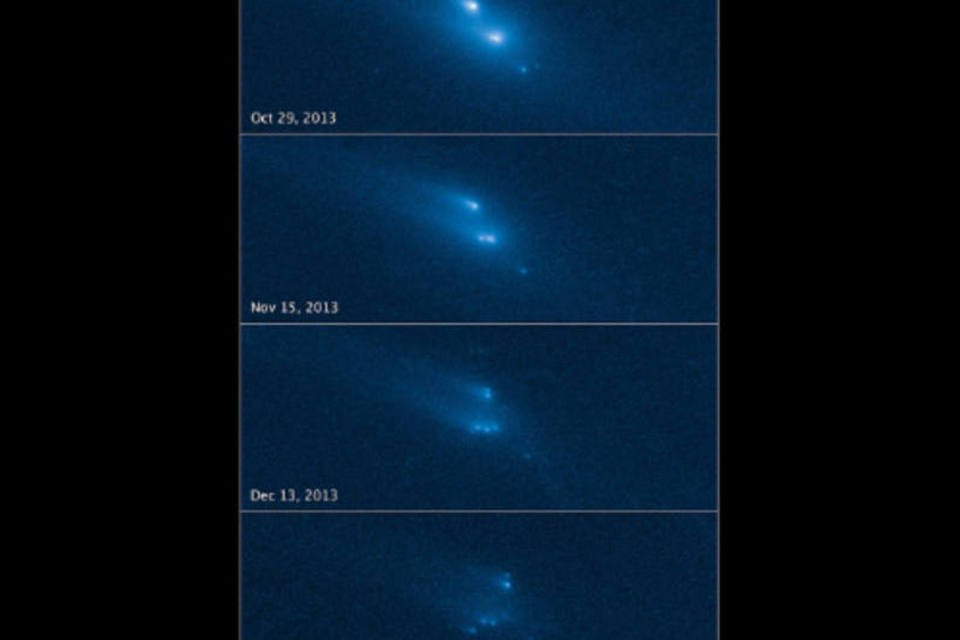 
	Desintegra&ccedil;&atilde;o de dez objetos diferentes:&nbsp;asteroide come&ccedil;ou a se desintegrar no in&iacute;cio do ano passado, mas &uacute;ltimas imagens mostram que continuam aparecendo novos peda&ccedil;os
 (NASA, ESA, D. Jewitt/UCLA/Handout via Reuters)
