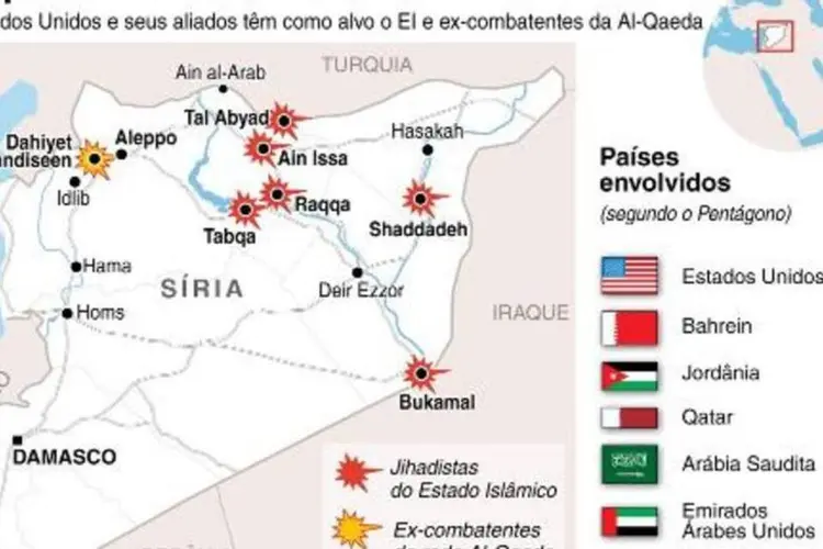 Gráfico com localização dos ataques aéreos aos jihadistas (AFP)