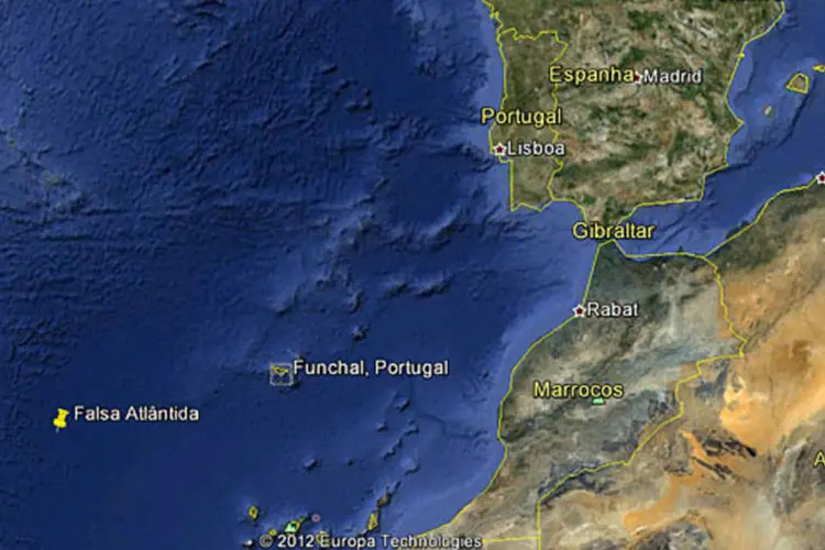 Google Earth: a falsa Atlântida ficava perto da ilha da Madeira, no fundo do Atlântico (Reprodução)