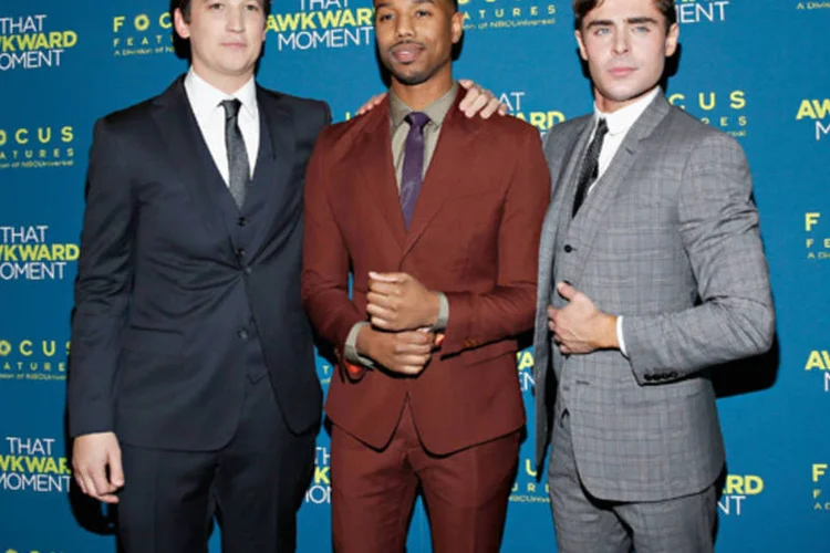 Atores Miles Teller, Michael B. Jordan e Zac Efron durante a exibição de "Namoro ou Liberdade" no Sunshine Landmark, em Nova York (Cindy Ord/Getty Images)