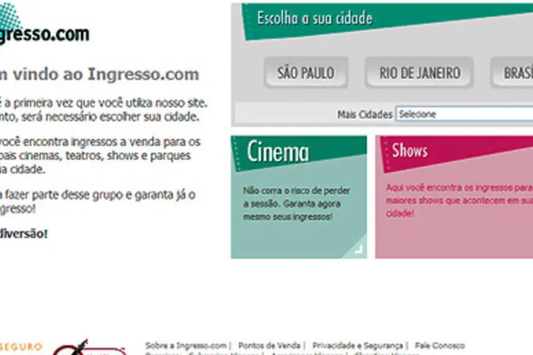 Página do Ingresso.com: primeira aposta da B2W para se internacionalizar (.)