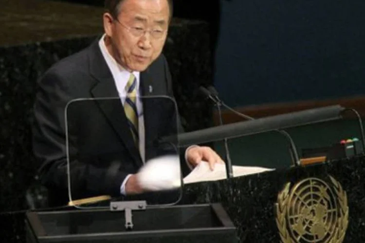 O secretário-geral da ONU, Ban Ki-moon: `mulheres e as crianças são fundamentais para cumprir os Objetivos do Milênio para o Desenvolvimento´ (Spencer Platt/AFP)