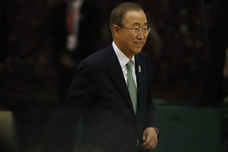 
	Ban Ki-moon: secret&aacute;rio destacou, contudo, que a trag&eacute;dia em Paris n&atilde;o era sobre religi&atilde;o
 (Soe Zeya Tun/Reuters)