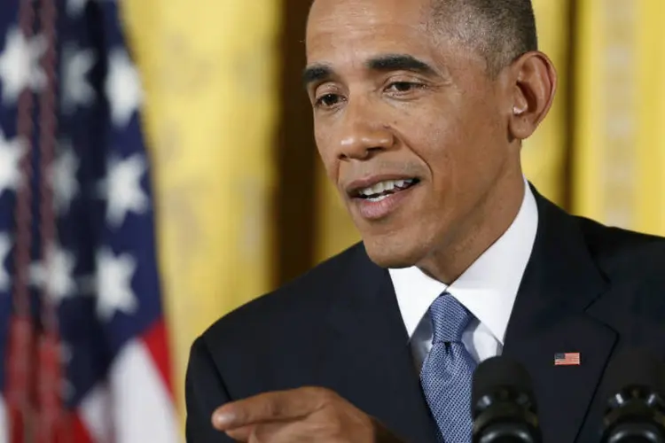 
	O presidente americano, Barack Obama, em entrevista coletiva na Casa Branca
 (Larry Downing)