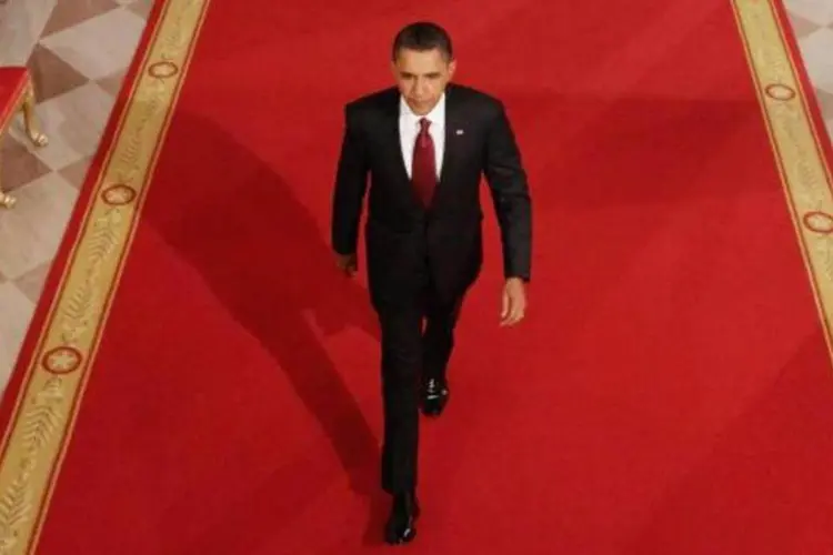 O Presidente dos Estados Unidos, Barack Obama. chega para a entrevista coletiva (Chip Somodevilla//Getty Images)