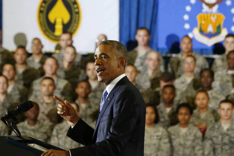
	Obama, durante pronunciamento em um centro de comando da For&ccedil;a A&eacute;rea norte-americana
 (Larry Downing/Reuters)