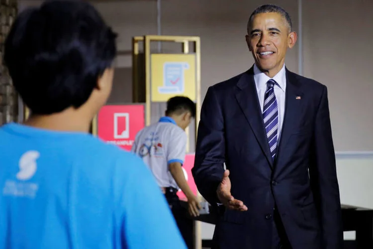 
	Barack Obama no Vietn&atilde;: discursando mais tarde, Obama observou que v&aacute;rios ativistas foram impedidos de comparecer
 (Carlos Barria/ Reuters)