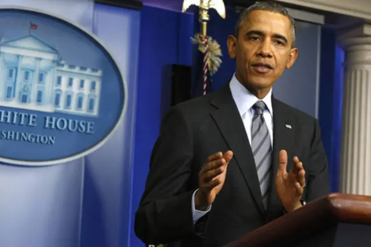 O presidente dos Estados Unidos, Barack Obama, faz declaração sobre a situação da Ucrânia, no salão de imprensa da Casa Branca, em Washington, nesta quinta-feira (Jonathan Ernst/Reuters)
