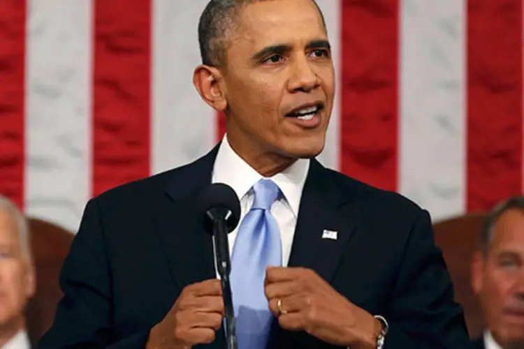 
	Barack Obama discursa no Capit&oacute;lio: &quot;a Am&eacute;rica n&atilde;o vai ficar parada - e eu tamb&eacute;m n&atilde;o vou&quot;, disse
 (REUTERS/Larry Downing)