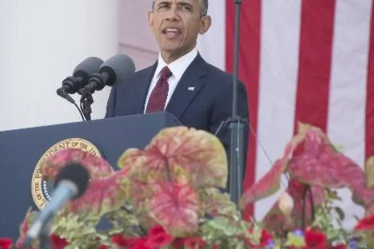 O presidente americano, Barack Obama, discursa durante a comemoração do Memorial Day (NICHOLAS KAMM/AFP)