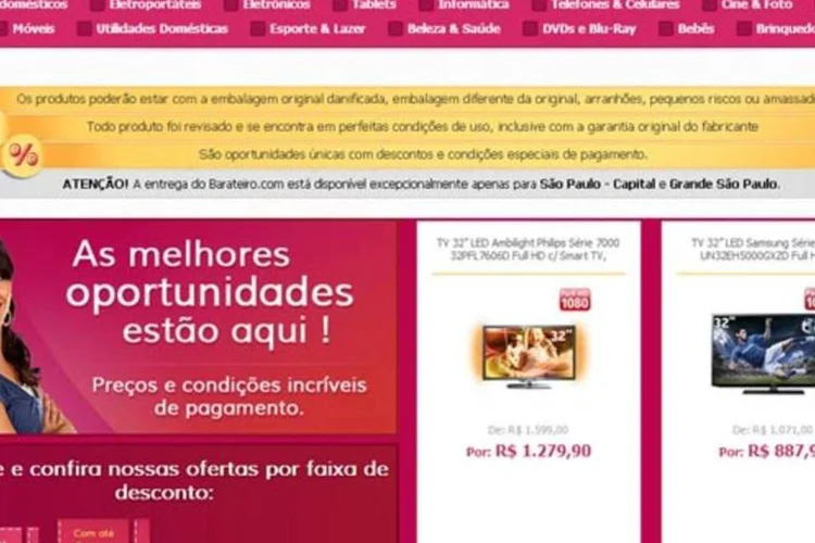 
	Reprodu&ccedil;&atilde;o do site Barateiro.com:&nbsp;venda &eacute; feita com garantia de f&aacute;brica e o pagamento pode ser parcelado em 12 vezes
 (Reprodução)