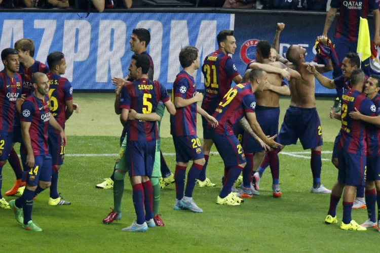 Time do Barcelona: equipe espanhola abriu o placar logo nos primeiros instantes de partida na Alemanha (Fabrizio Bensch/Reuters)