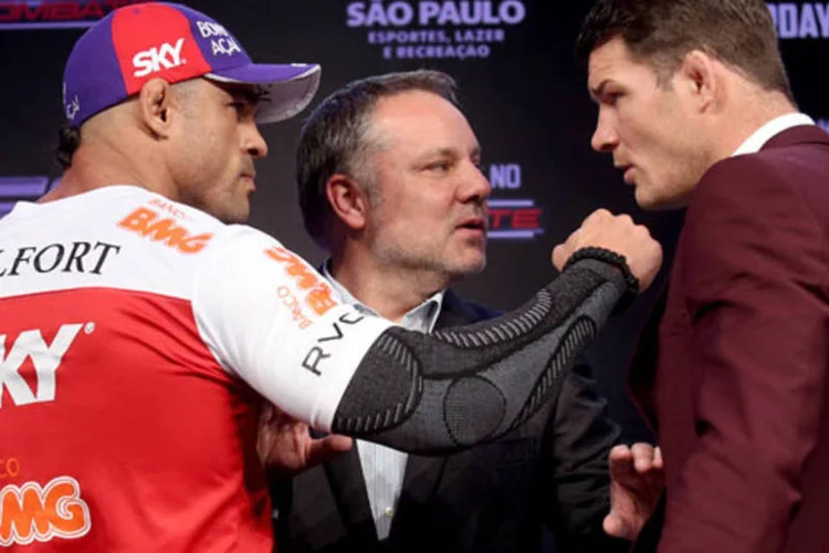 Vitor Belfort e Michael Bisping na coletiva de imprensa do UFC SP (Divulgação UFC/Wander Roberto)
