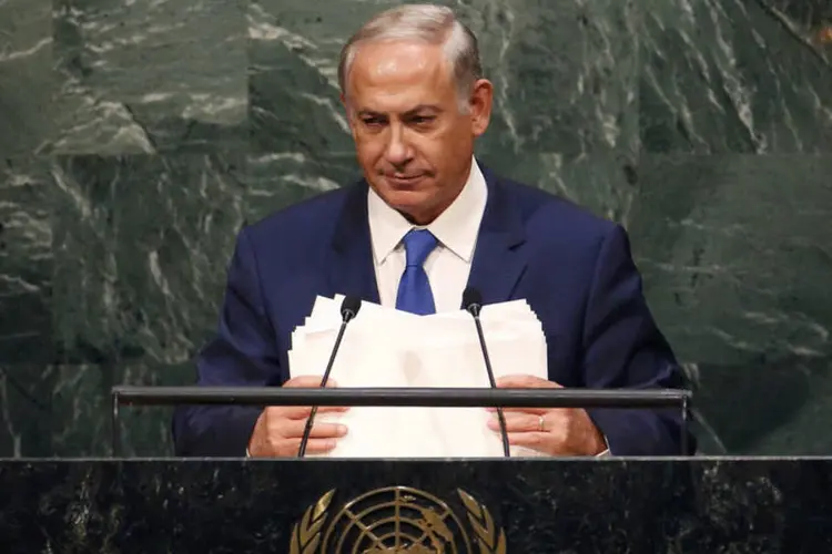Benjamin Netanyahu discursa na Assembleia Geral da ONU contra acordo nuclear (Mike Segar/ Reuters)