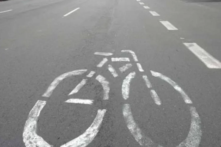 
	Bicicleta pintada pelo movimento Bicicletada no asfalto da Avenida Paulista.
 (FERNANDO MORAES)