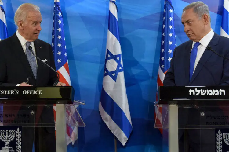 
	Joe Biden e Netanyahu: os EUA e Israel tamb&eacute;m v&ecirc;m se desentendendo a respeito dos palestinos
 (Debbie Hill/Reuters)