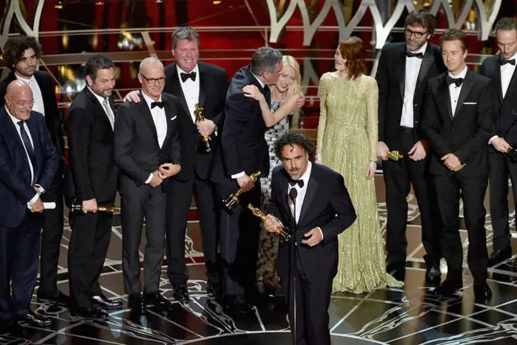 
	Equipe do filme &quot;Birdman&quot;, no Oscar 2015: o filme somou tamb&eacute;m melhor fotografia
 (Getty Images)