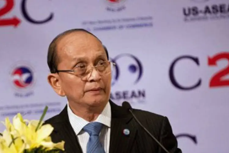 
	O presidente de Mianmar, Thein Sein: ele deve explicar o processo de reformas no pa&iacute;s
 (Brendan Smialowski/AFP)