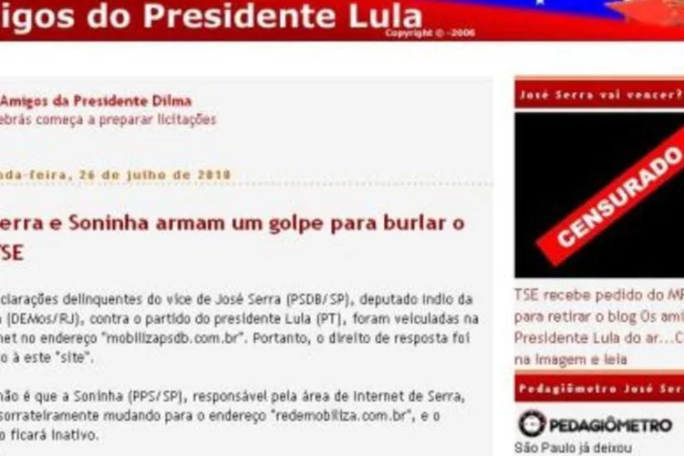 Blog Amigos do Presidente Lula, onde havia um link para ´Comunidade Oficial dos Amigos da Presidente Dilma` (.)