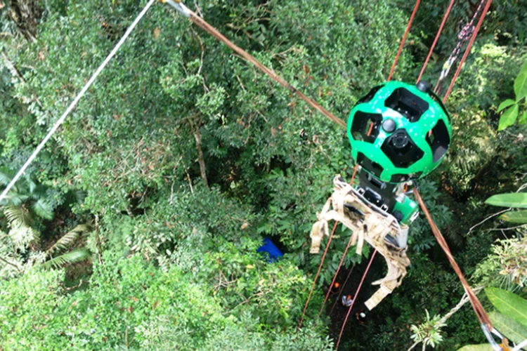 
	Tirolesa: ferramenta foi usada para fazer fotos em reservas ambientais a 228 quil&ocirc;metros de Manaus
 (Divulgação/Google-latlong.blogspot.com.br)