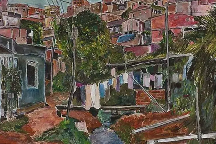 Quadro Favela Villa Broncos, de Bob Dylan, um dos destaques da exposição (Divulgação/Gagosian Gallery)