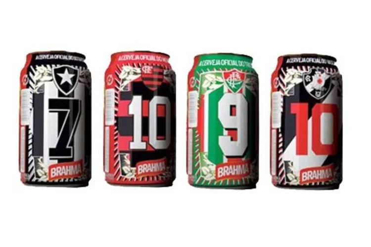 Latas temáticas da Brahma com Botafogo, Flamengo, Fluminense e Vasco da Gama (.)