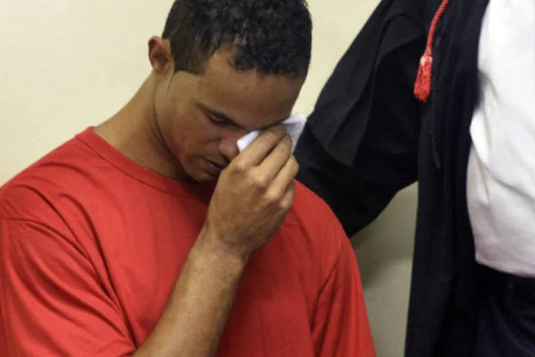 O ex-goleiro Bruno Souza durante seu julgamento em Contagem: o jogador é acusado pelo assassinato de Eliza Samudio, que desapareceu em 2010 (REUTERS / Pedro Vilela/Reuters)