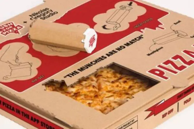 
	Caixa de pizza que vira cachimbo de maconha: biologia a parte, o fato &eacute; que n&atilde;o h&aacute; como dissociar a imagem da maconha ao ato de comer
 (Divulgação)