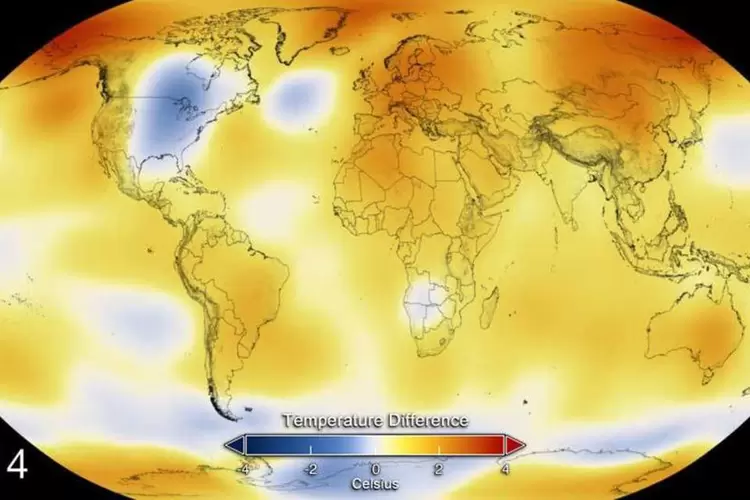 Mapa colorido da NASA exibe anomalias de temperatura no ano de 2014, o mais quente já registrado (Goddard Space Flight Center/ NASA)