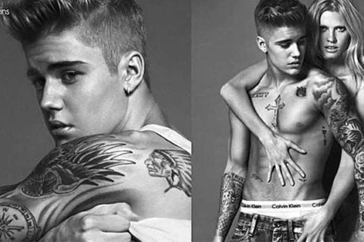 Justin Bieber e Lara Stone em campanha da Calvin Klein (Reprodução/Instagram/Justin Bieber)