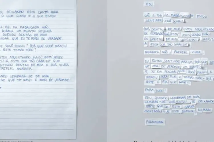 Campanha contra o suicídio: textos de cartas feitas por suicidas foram reescritos, utilizando as mesmas palavras, de forma com que os autores chegassem a conclusões diferentes (Reprodução)