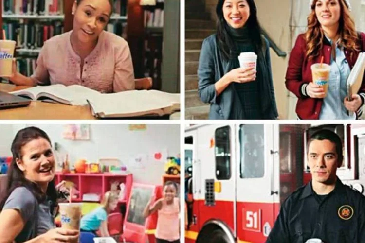 Protagonistas da campanha atual da Dunkin’ Donuts: no lugar de celebridades, bombeiros, pedreiros e estudantes (Divulgação)