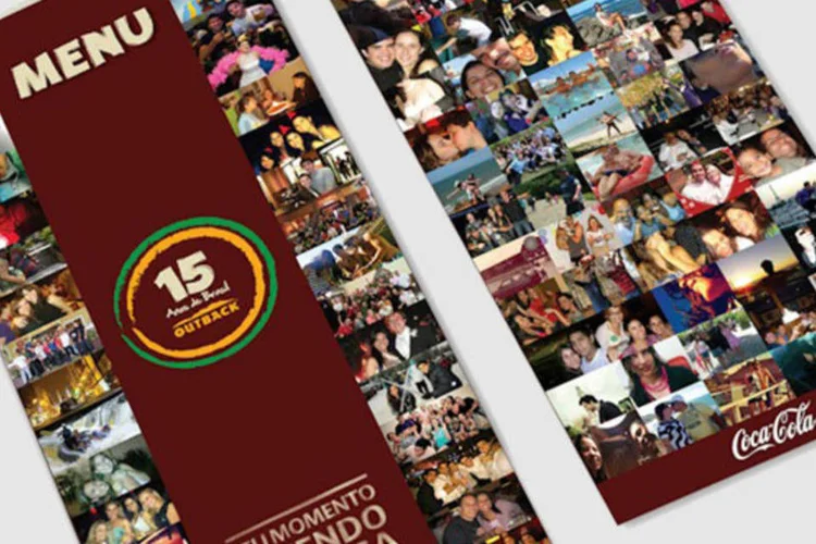 Cardápio do Outback com fotos de consumidores: capa traz fotos de clientes em momentos de descontração, como viagens e festas (Divulgação)
